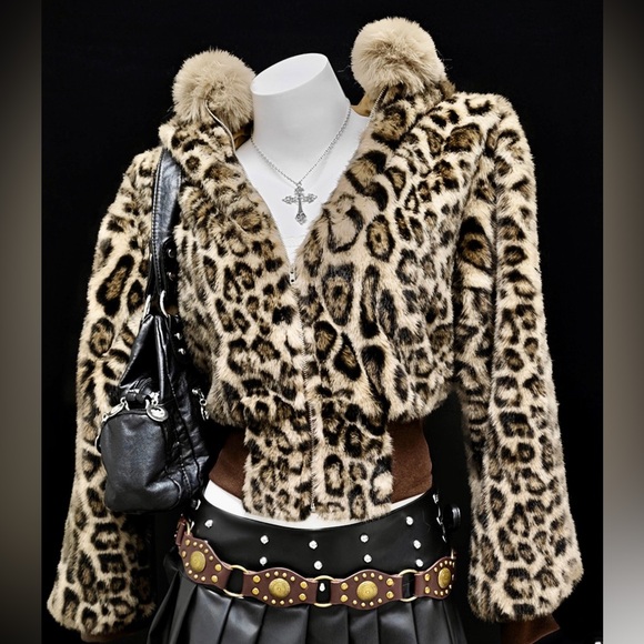 Hello Gorgeous! Leopard Faux Fur Hooded Outerwear - Brown - Picture 2 of 8